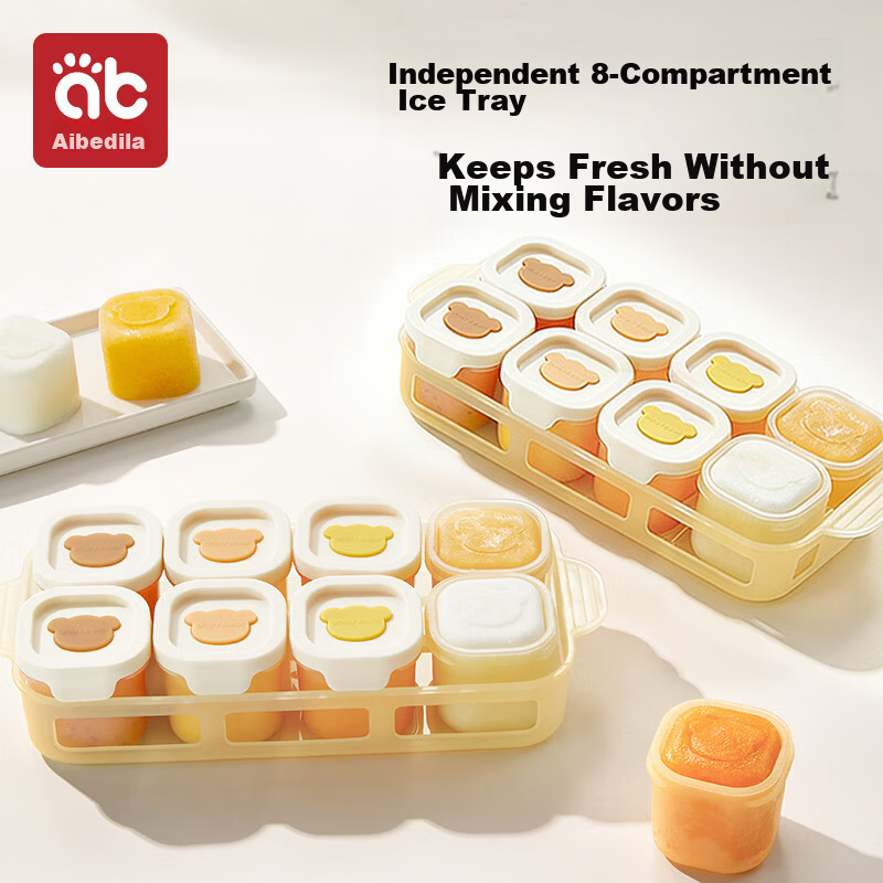 AIBEDILA Baby Food Freezing Tray Silicone Independent Portion Box Ice Meat Puree Thick Soup Preservation Storage Steamable Mold