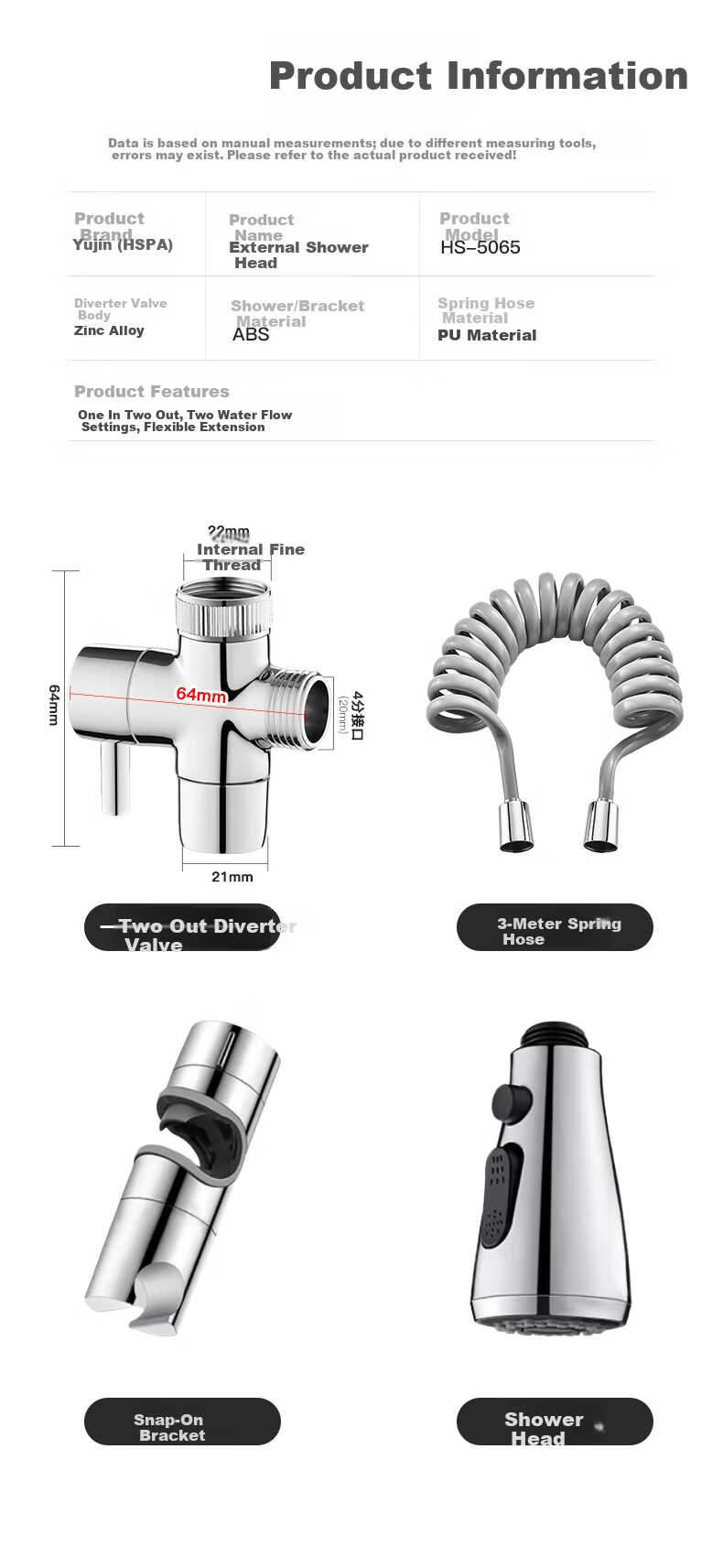 HSPA Kitchen Faucet Extender Sink Lengthened Retractable Pull-Out Splash-Proof Pressure-Boosting Shower Head 5065 1