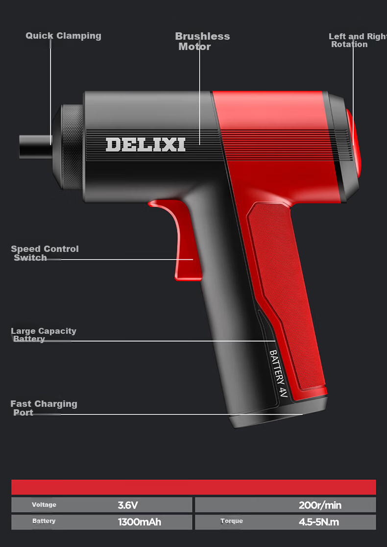 Delixi Electric Cordless Screwdriver Rechargeable Portable Mini Multifunctional Electric Drill Screwdriver Set for Home Use 58