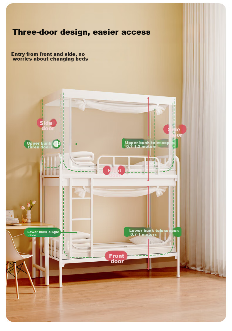 Lazy Infinity High School Student Dormitory Mosquito Net Universal Bunk Bed Mosquito Net Frame 0.9m Three-Door No Installation Dustproof Top 5