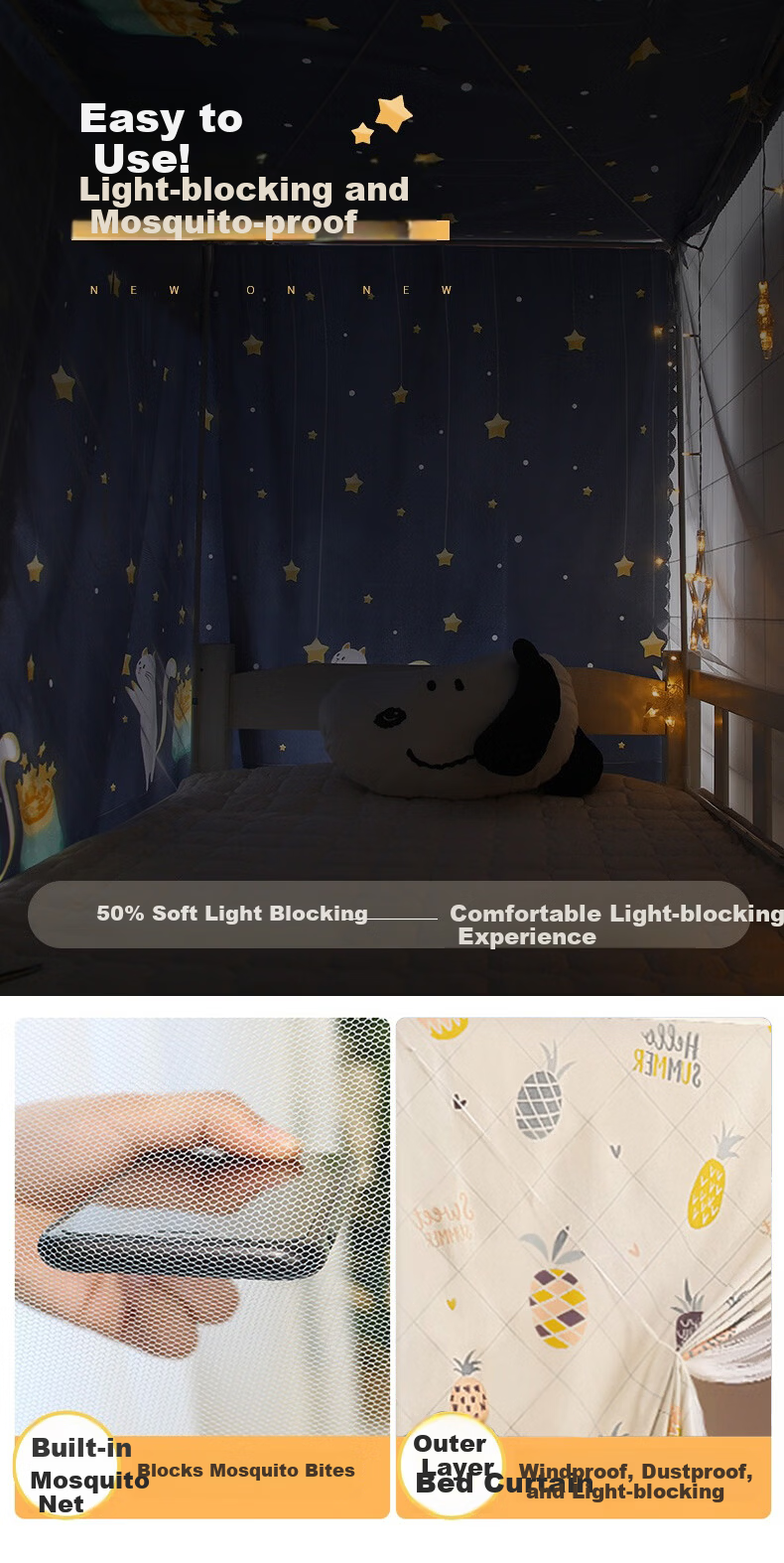 Nanjiren Mosquito Net Dormitory Bed Curtain Lower Bunk Blackout Curtain Upper Bunk Integrated Student Mosquito Net Universal Dustproof Top Cover 5