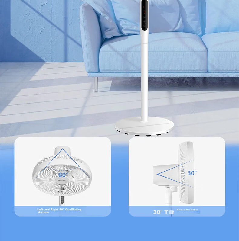 GREE Smart Voice Control Home Electric Fan Double-Layer 12-Blade Inverter Oscillating Fan Grade 1 Energy Efficiency Antibacterial Soft Breeze Standing Remote Control Low Noise Floor Fan 15