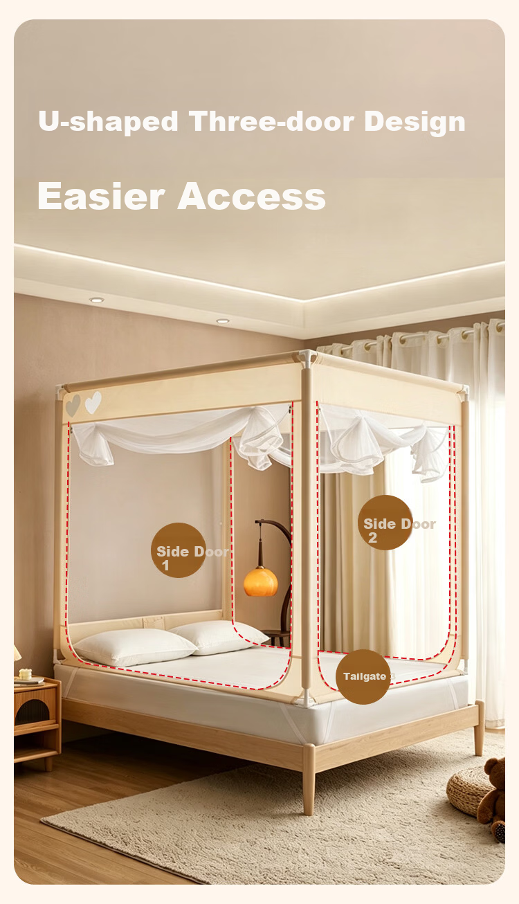 JD Original Safe Blue U-Shaped Mosquito Net, Class A Baby Safety Three-Door Reinforced Enclosure Mosquito Net Frame for 1.8x2 Meter Bed 8