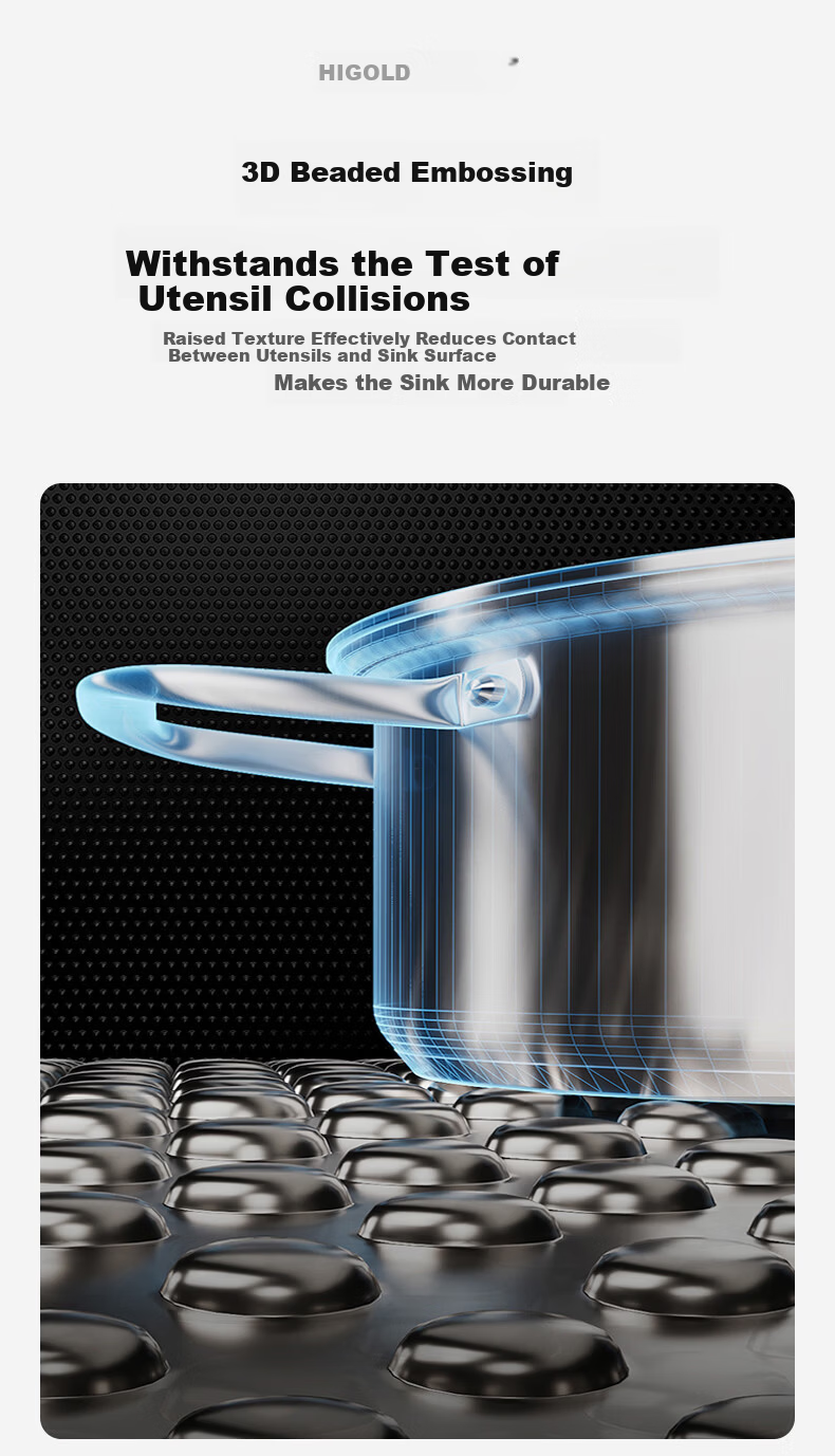 HIGOLD Kitchen Sink Stepped 304 Stainless Steel Left Drain Large Single Bowl 770*440mm Undermount Sink 8