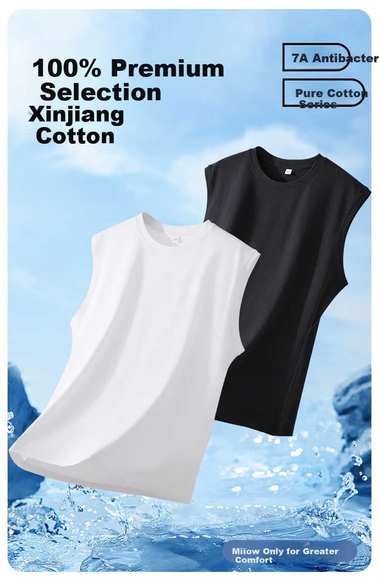 Miiow Heavyweight Cotton Men's Vest T-Shirt 100% Cotton Summer Thin Sleeveless Undershirt Base Layer for Men 3