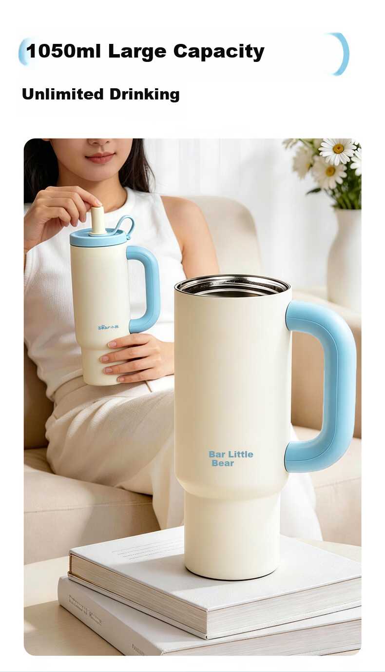 Bear Straw Tumbler Large Capacity Stainless Steel Insulated Water Bottle for Office Men Women Car Student Gift 6