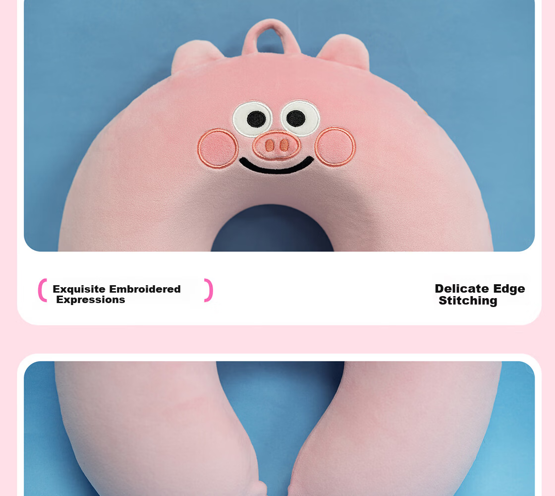 MINISO Bacon Pig U-Shaped Memory Foam Office Nap Pillow Travel Neck Pillow Lunch Break Cushion Birthday Gift Smiling Design 14