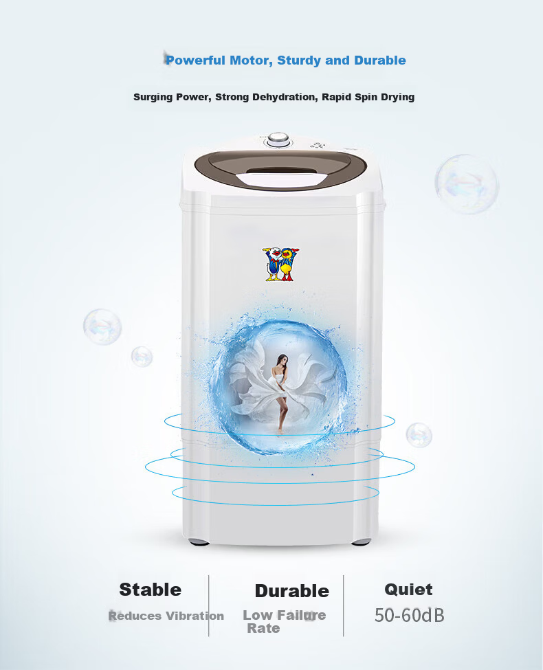 Little Duck Brand Trendy Home Appliance 6kg Large Capacity Powerful Spin Dryer Semi-Automatic Spin Drying Tub for Dormitory and Rental Use 6