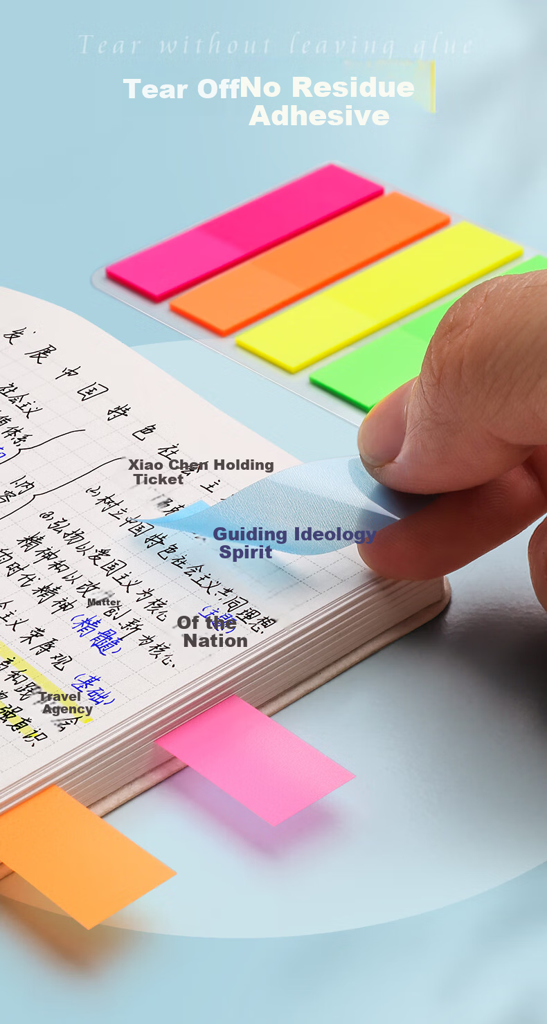 Jinzhi 1700pcs Transparent Waterproof Index Label Stickers Fluorescent Film Mark Colorful Sticky Notes Tabs Bookmarks Strong Adhesive Reusable Notes 3