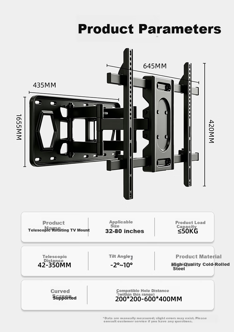 Fangmao 32-80 Inch TV Mount Adjustable Wall Bracket Rotatable Multifunctional Compatible with Hisense TCL Thunderbird Skyworth Samsung Sony Huawei Xiaomi TV Stand 8
