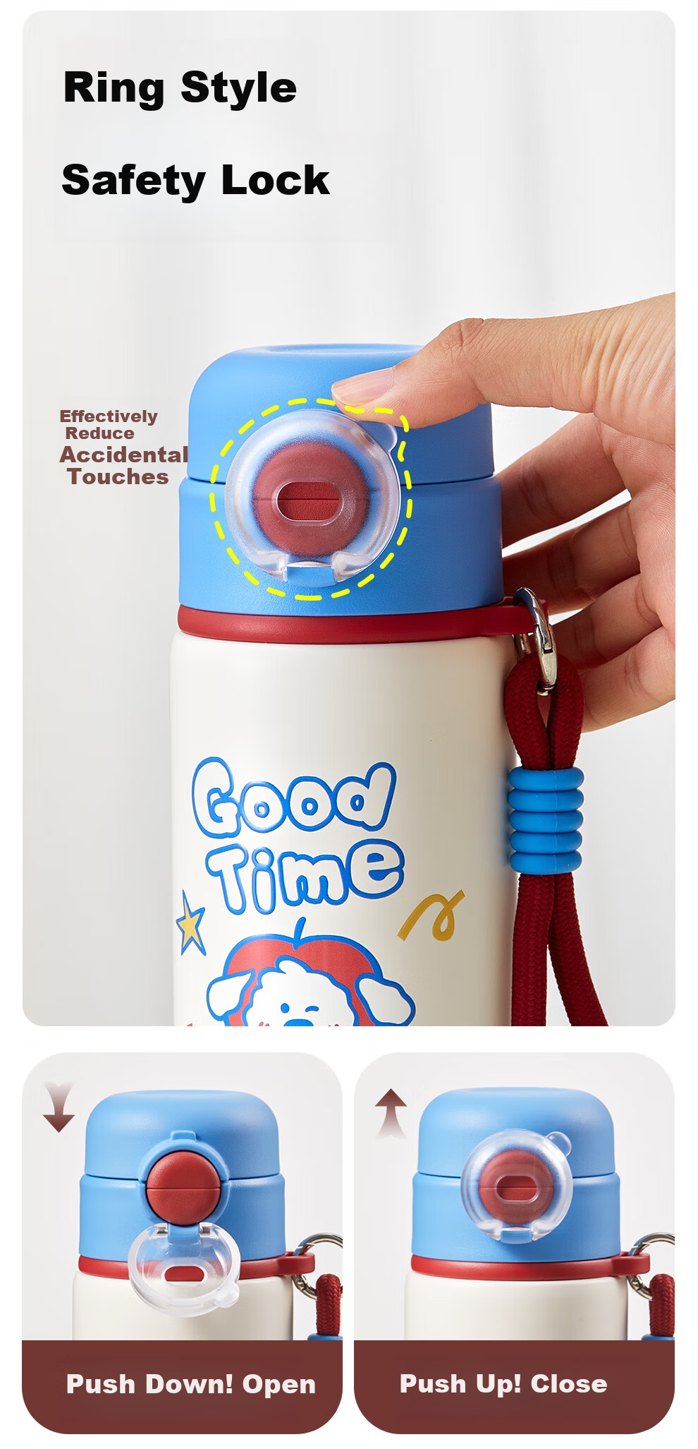 LOCK&LOCK Kids Stainless Steel Insulated Water Bottle for Ages 6-12, School Water Cup for Boys and Girls, Kindergarten Use 8