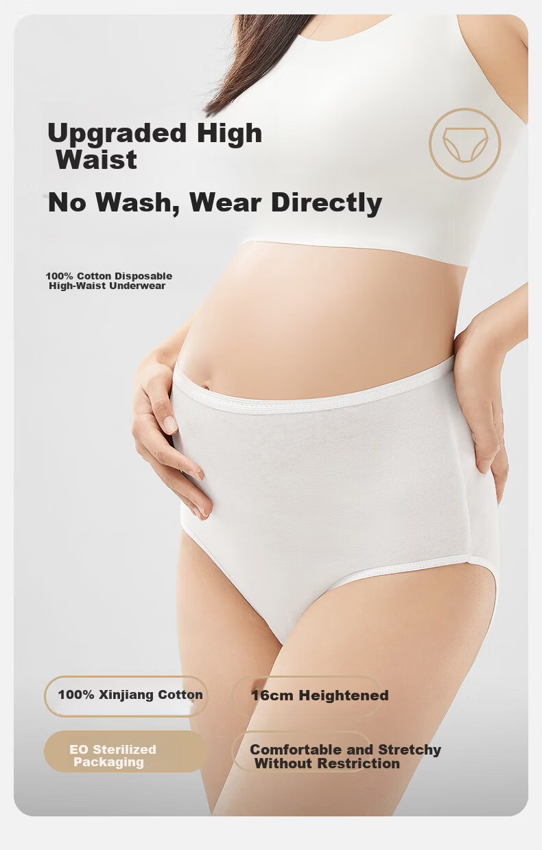 October Crystal Women's Disposable No-Wash Pure Cotton High-Waist Panties Daily Disposable Travel Shorts Pure White [12-Pack] L 3