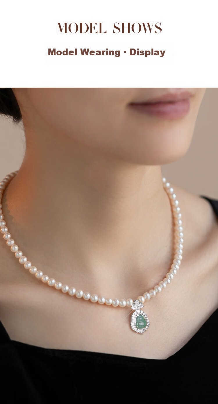 Elegant Freshwater Pearl Fortune Necklace with Jade Gourd Pendant Premium Jewelry Birthday Gift for Girlfriend Mom Elders 5