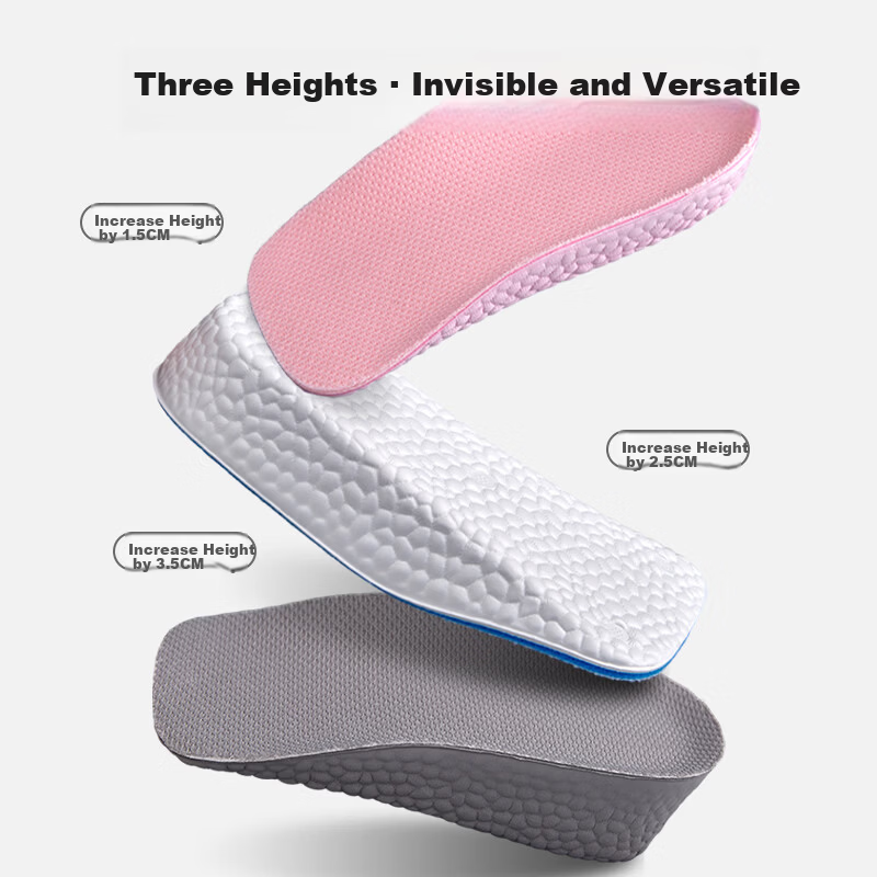 Vitality Boost Height Increase Insoles Unisex Boost Popcorn Sports Shock Absorption Invisible Height Increase Pads JD Self-operated Gray 3.5cm