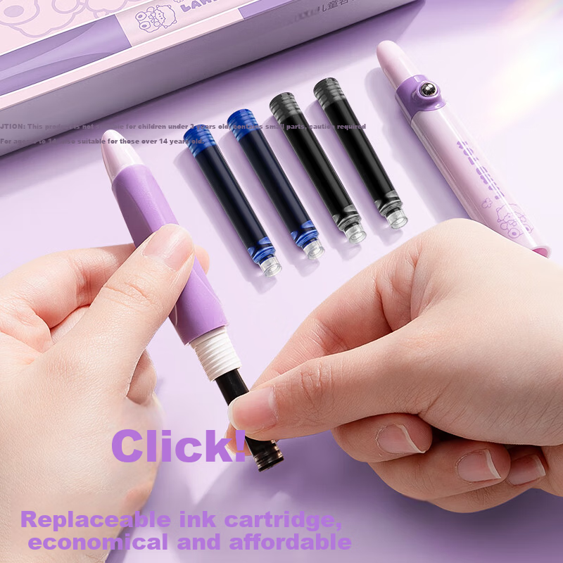 Ichimaru Ka Relief Fountain Pen Click Type for 3rd Grade Elementary Students with Replaceable Ink Cartridges Posture Correction Writing Pen Beginner Fountain Pen 1 Pen + 4 Ink Cartridges KBX-6344D Sof