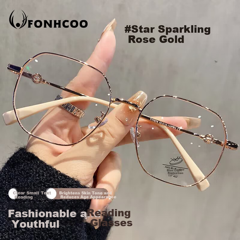 FONHCOO Fashion High-End Reading Glasses for Women Official Genuine Blue Light Blocking HD Stylish Youthful Presbyopia Glasses Female Model
