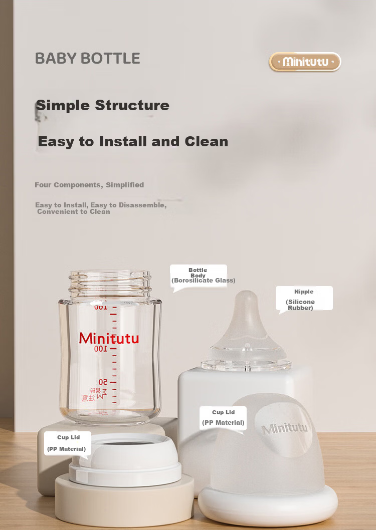 MINITUTU Newborn Anti-Colic Glass Baby Bottle for Infants Imitation Moonlight White 240ml 3-6 Months 13