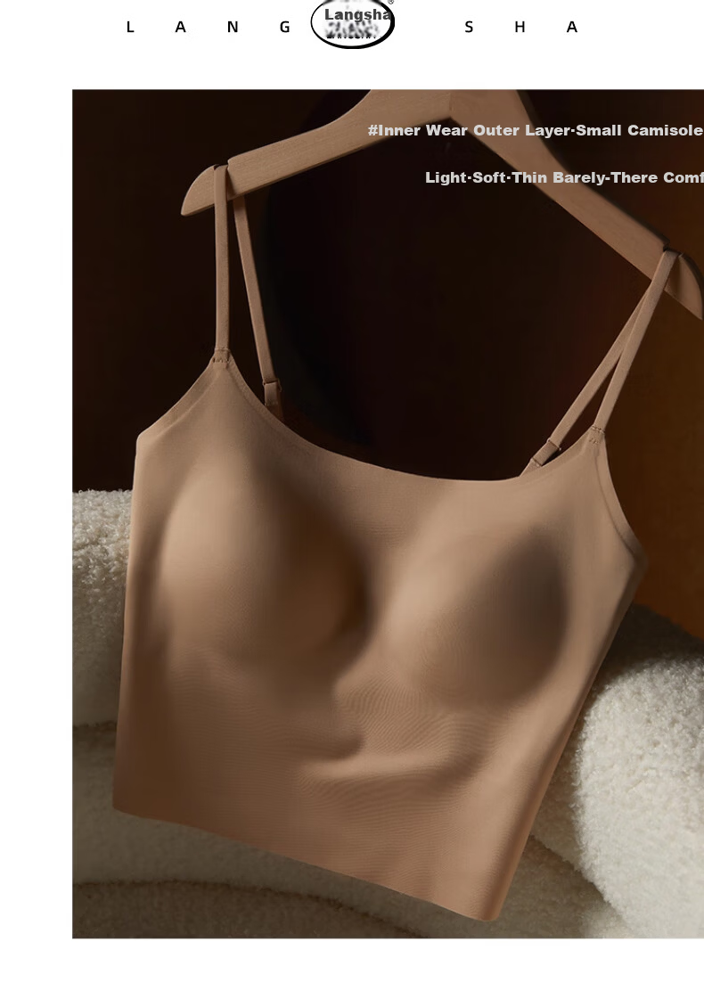 LangSha Women's Camisole with Built-in Padded Invisible Foundation Bra, Backless Integrated Vest Tank Top Bustier 7