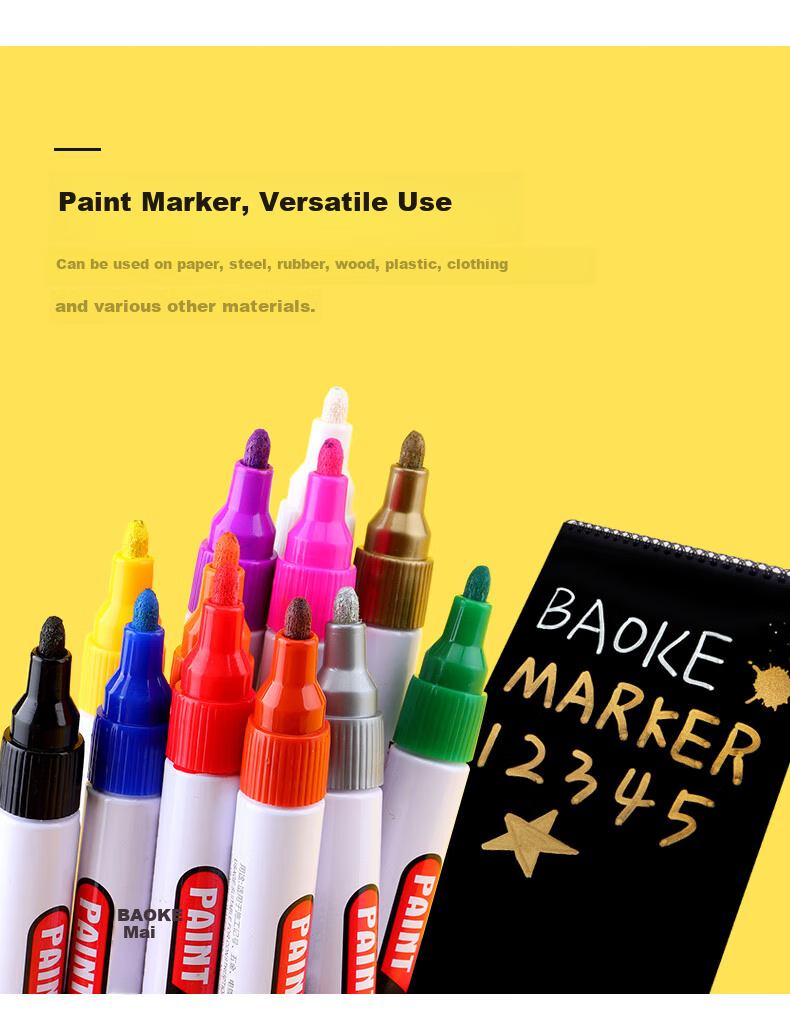 BAOKE MP560 Paint Marker Pen Red Fade-Resistant Waterproof Strong Coverage Oil-Based Marker Pen 6pcs/Box 5