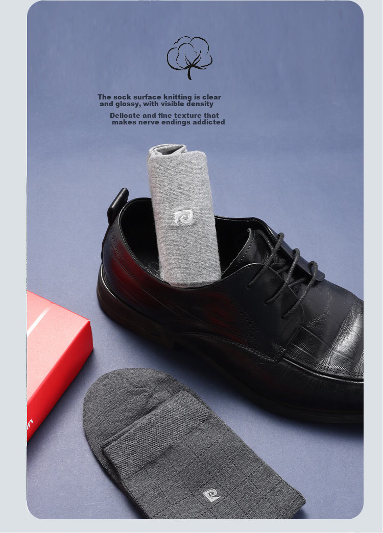 Pierre Cardin Men's 10A Antibacterial Pure Cotton Odor-Resistant Business Casual Mid-Calf Socks 5-Pack 5