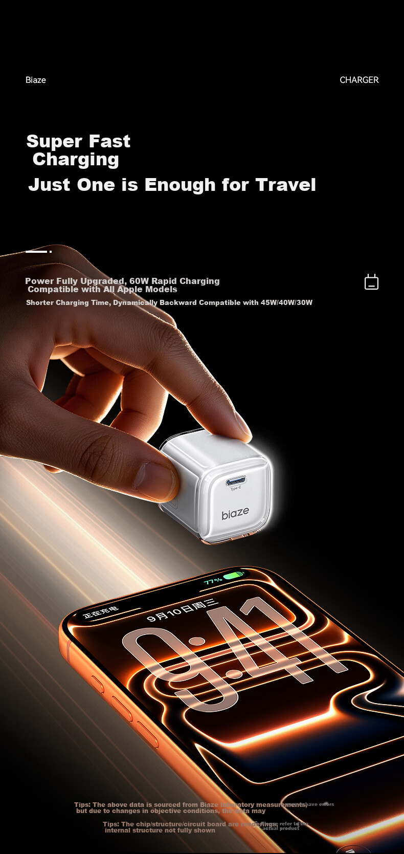 BIAZE 60W/45W/40W Dynamic AVS Protocol GaN Charger Set with 2m Cable for Apple iPhone 17/16/15 Pro Max Type-C Fast Charger 4