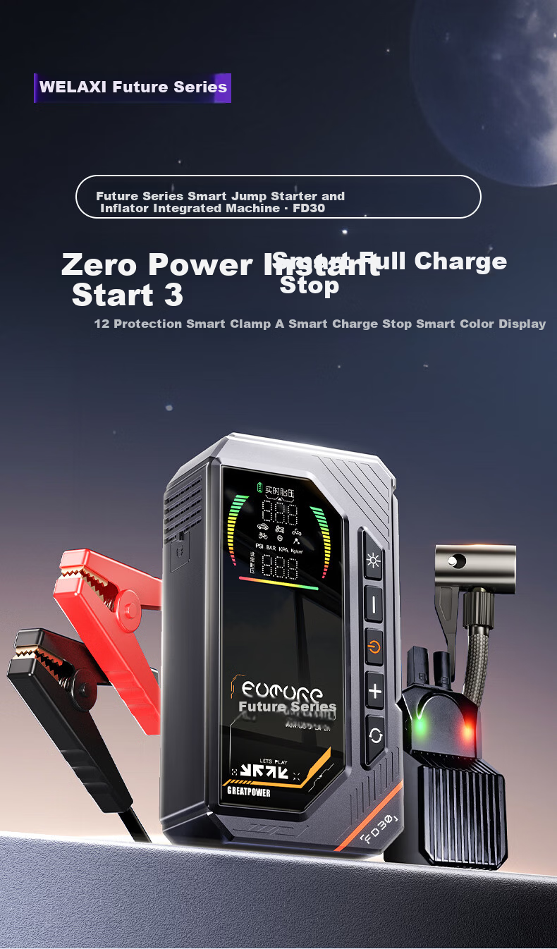 Future Series Emergency Jump Starter and Inflator All-in-One Car Air Pump Vehicle Portable Power Bank Battery Charger Outdoor Rescue 1