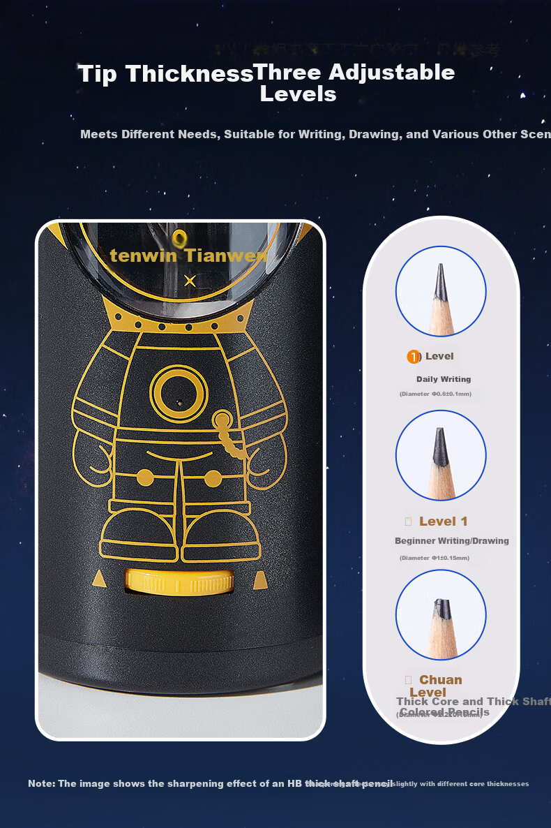 Astronomical Fully Automatic Electric Pencil Sharpener Large Diameter Crank Sharpener Thick Triangular Pencil Hole Pencil Sharpener Student School Stationery Pencil Cutter S8824 Black 6