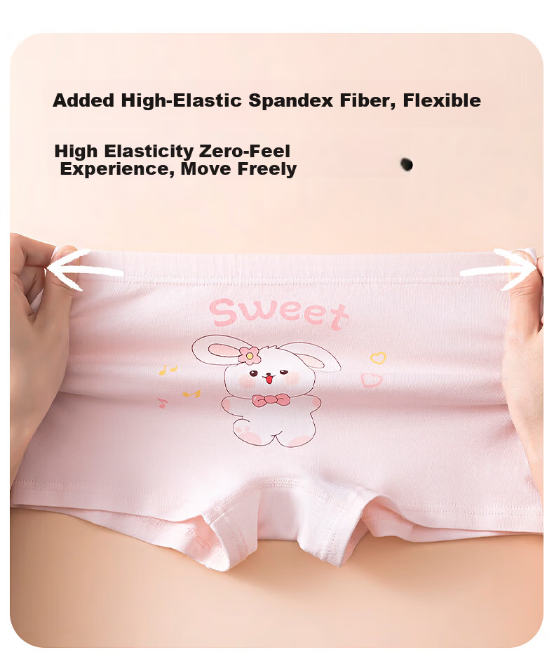 Hodo Kids Girls' Underwear Mid to Large Size A-Class Antibacterial Crotch Boxer Briefs 6-Pack Cake Bear 150 14