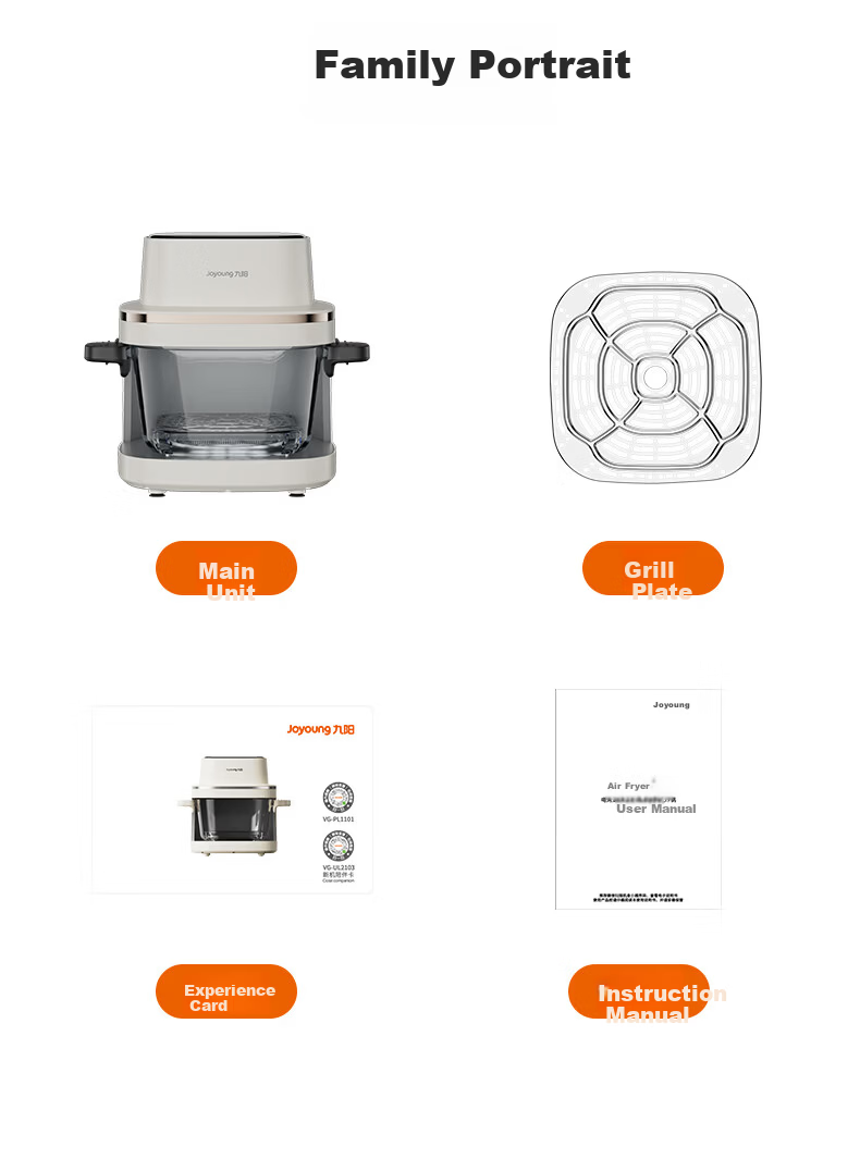 Joyoung Air Fryer, 2026 New Space Capsule Design, All-Glass, Zero Coating, Stainless Steel, Visible Touchscreen, No Flipping Required, 5.8L Capacity, Multi-Functional Home Use [Same Model As Used in Food Competitions] 24
