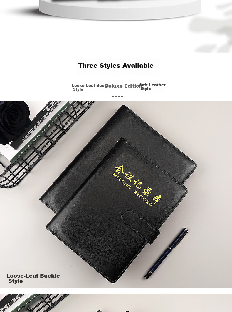 Xuchenwenju Business Meeting Notebook, B5 Leather Cover Soft Notebook, 96 Pages 192 Sheets, Office Meeting Journal, Meeting Minutes Record Book, 18K Work Diary with Customized Logo 3