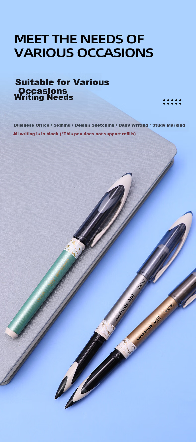 Uni Mitsubishi uni-ball AIR Black Technology Black Gel Pen 0.5mm Signature Pen Business Liquid Ink Pen UBA-188C-M Limited Edition Four Seasons Pink 3-Pack 5