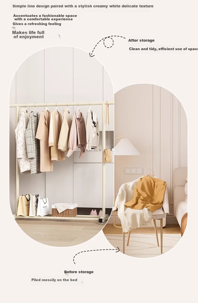 Yemai Floor Clothes Drying Rack Balcony Clothes Rod Bedroom Home Dormitory Hanger Pulley Type 1.5m Milk White 3
