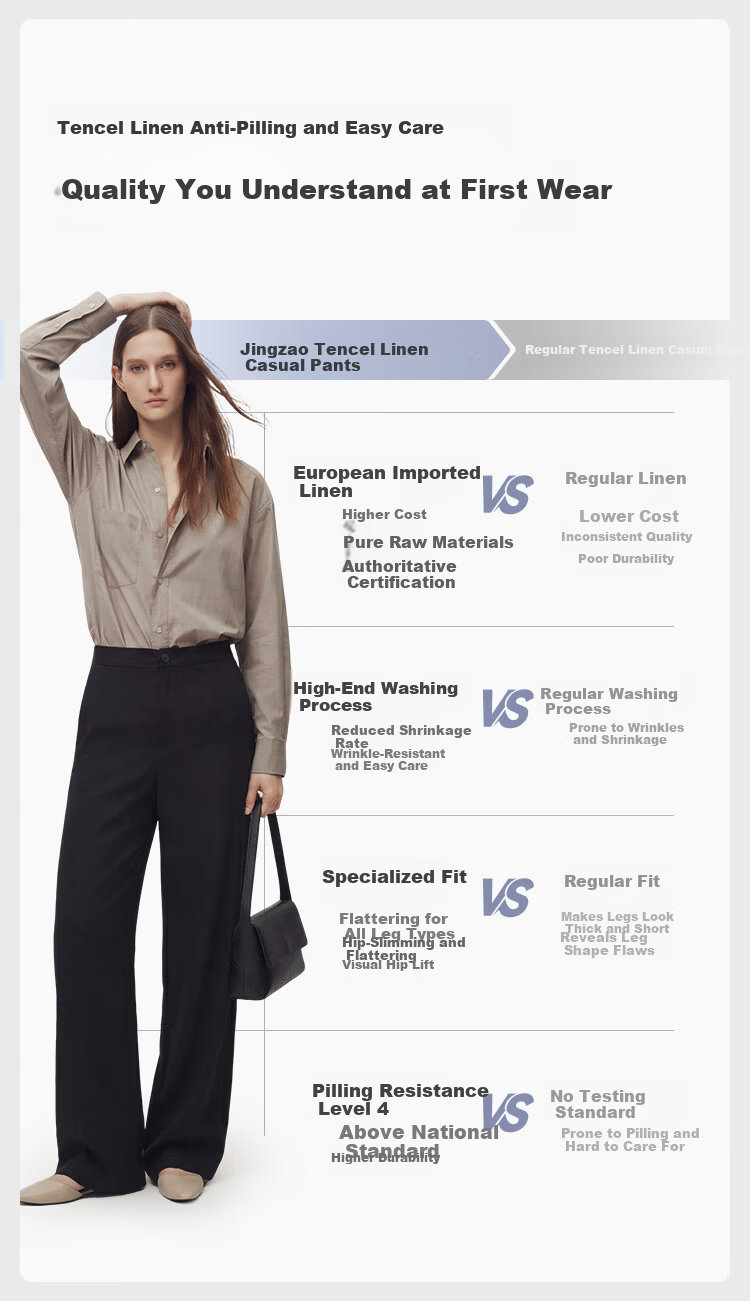 JD Jingzao Tencel Linen Wide-Leg Pants for Women Summer Thin Style Casual Straight Pants Navy Blue 2XL 4