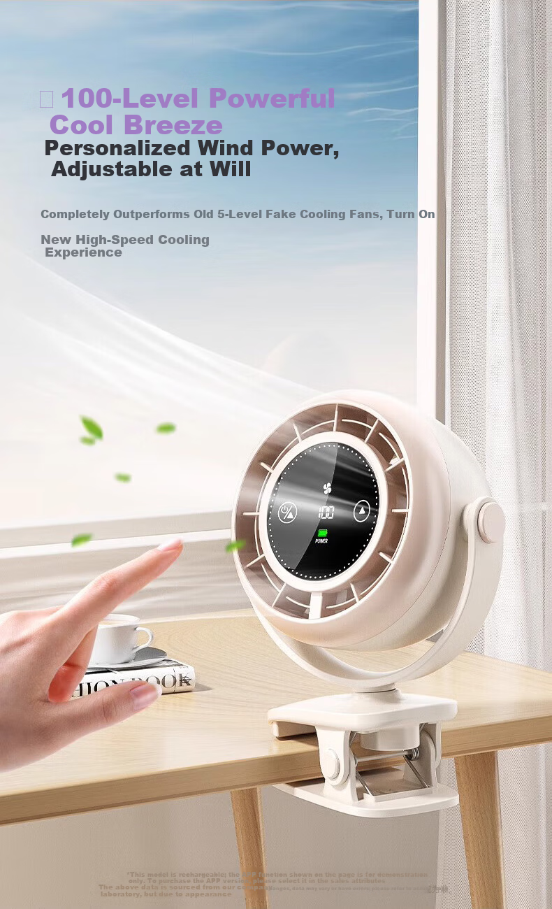 KOVOL 100-Speed Hurricane Clip & Stand Desktop Mini Fan USB Rechargeable Quiet Air Circulation Cooling for Office Dormitory 4