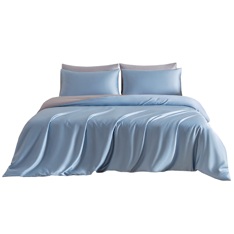 JD Jingzao 60S Tencel Cotton 4-Piece Bedding Set A-Class Summer Cool Tencel Pure Cotton Sheet Duvet Cover Pillowcase for 1.8m Bed Blue Gray
