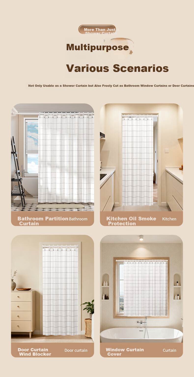 Baicaoyuan Shower Curtain Bathroom Waterproof Partition Curtain Mold Resistant 160x180cm 10