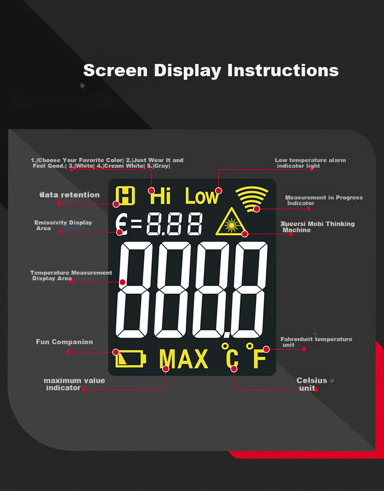 HABOTEST Infrared Thermometer High-Precision Temperature Gun Kitchen Baking Water and Oil Temperature Gun -50-600℃ 4