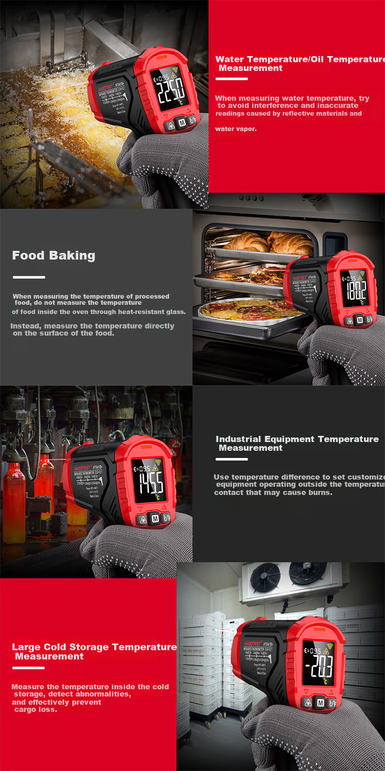 HABOTEST Infrared Thermometer High-Precision Temperature Gun Kitchen Baking Water and Oil Temperature Gun -50-600℃ 9