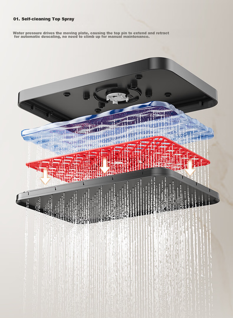 JOMOO Piano Key Storage Square Tube Top Spray Handheld Dual Anti-Scale Shower Set 36694 White 13