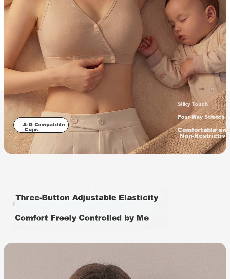 FENYE Three-Buckle Adjustable Nursing Bra Postpartum Feeding Pure Cotton Sleep Bra Anti-Sagging Large Breast Sleepwear Skin Tone L 2