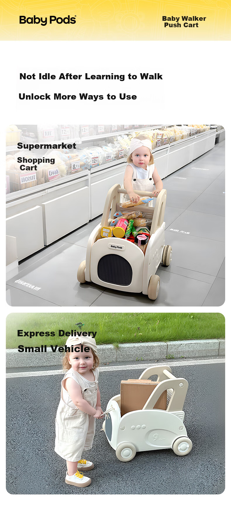Babypods Multifunctional Baby Walker Toddler Push Car Adjustable Speed Baby Gift for Children's Day 10