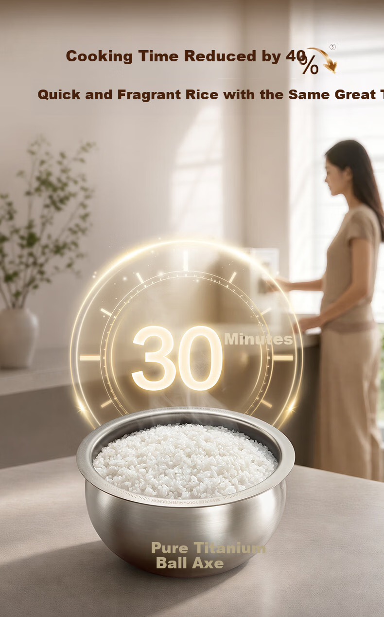 SUPOR Rice Cooker 1-8 People 4L IH Hot Air Integrated Pure Titanium Inner Pot Spherical Pot 0 Coating Non-Stick Low Sugar Household Smart Reservation Multifunction New Model F40Q97S 12