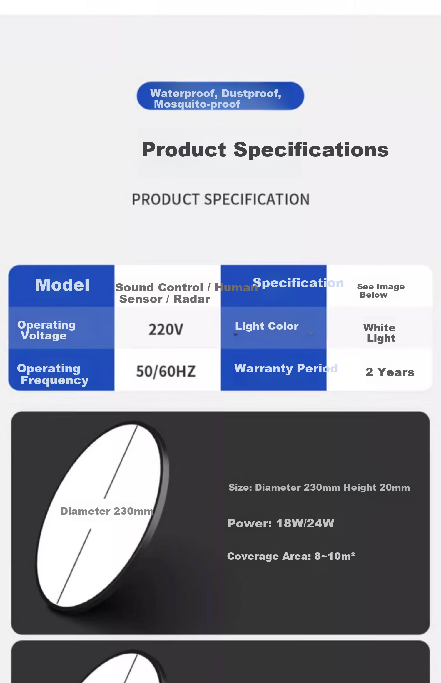 Labotareda Ultra-thin Three-proof Ceiling Light LED Infrared Human Body Sound Control Lamp for Stairs Corridor Hallway 18