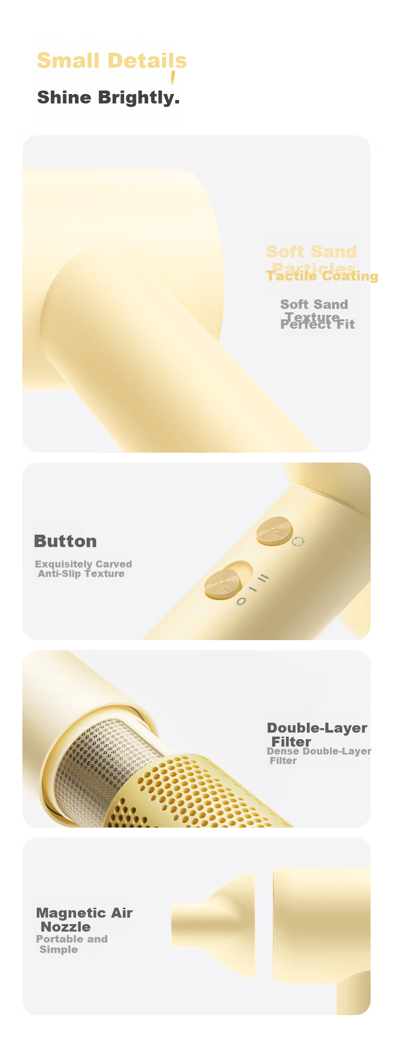 CONFU High-Speed Hair Dryer Portable Mini Negative Ion Damage-Free Women's Home Hair Dryer Strong Wind Quick Dry F9 Mini Cheese Yellow 13