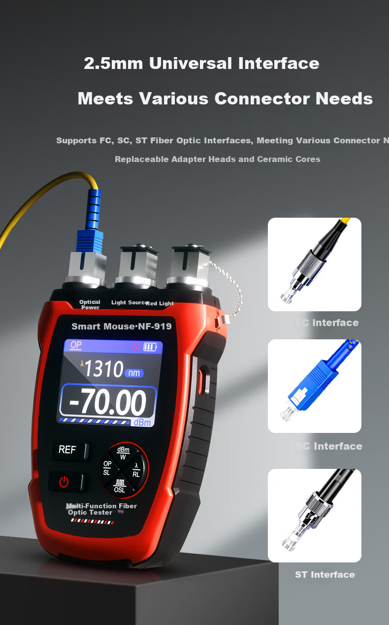 SmartMouse NF-919 Multifunctional Fiber Optic Tester Kit Optical Power Meter Light Source Red Light for Communication and Telecom Networks 5