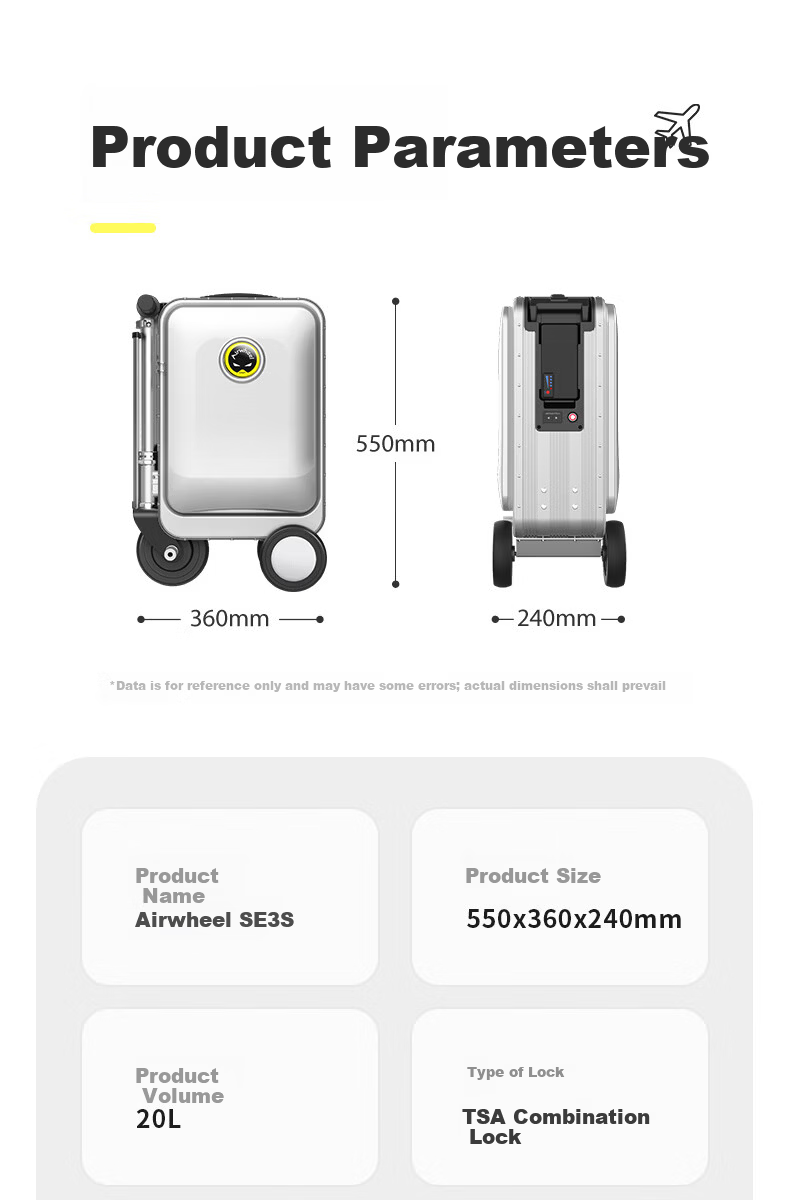 Airwheel Electric Scooter Suitcase, Rideable Smart Luggage with Handle, Can Be Sat On And Used for Transportation, 20-Inch SL Luxury Edition, One Silver 12