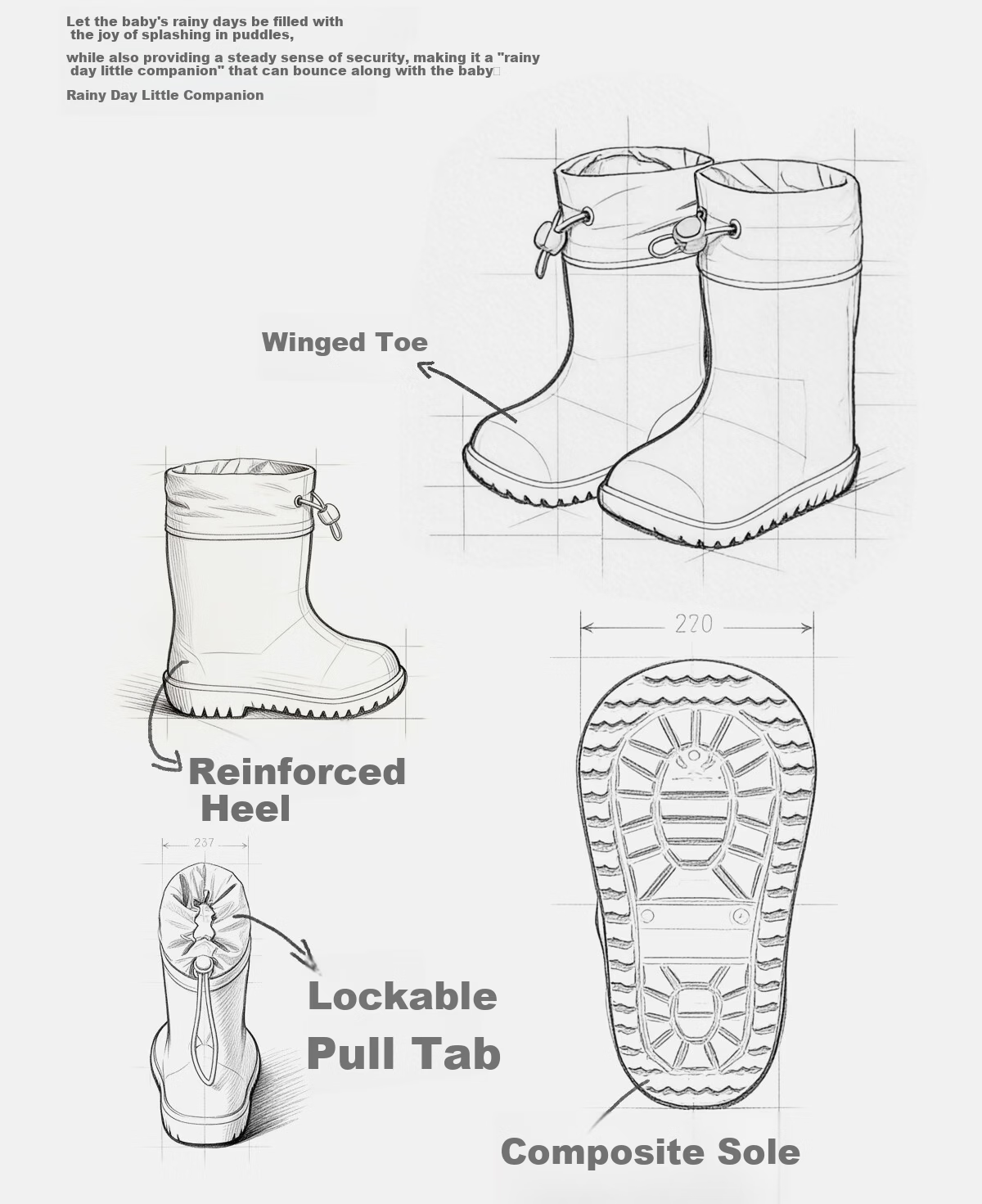 Sweet Baby Kids Waterproof Non-Slip Rain Boots for Toddlers Boys and Girls Durable School Water Shoes 7