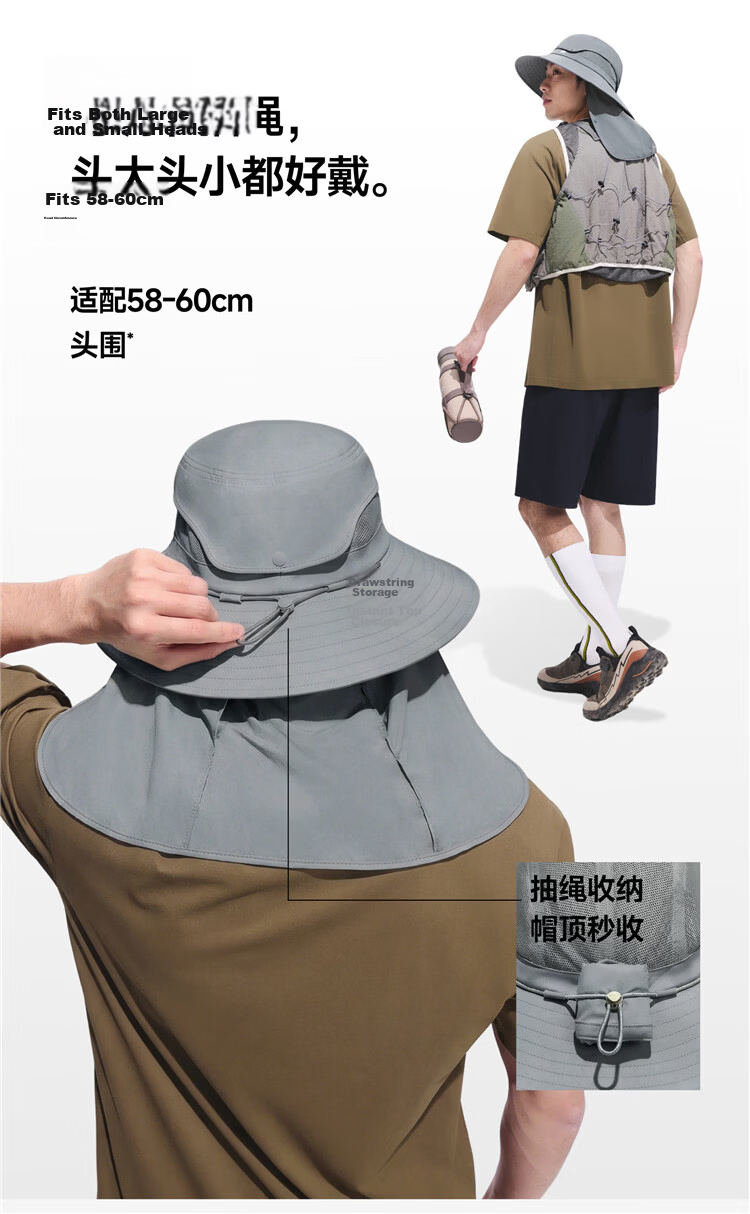 Beneunder Men's Summer Fisherman Hat Sunshade Outdoor Mountaineering Face Cover Fishing Sun Protection Hat TS0166 19