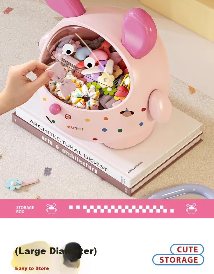 JiaDu Desktop Storage Box with Lid Large Capacity Dustproof Children's Hair Accessories Snack Stationery Cute Storage Bucket Display Rack 4