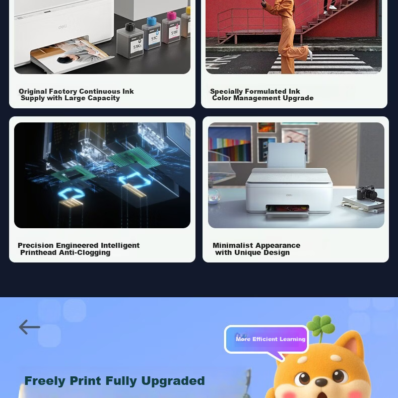 Deli AI Home Printer 3-in-1 Color Error Correction Wireless Mobile Copy Scan Inkjet Photo Printer 5